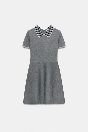 CONTRAST COLLAR DRESS - Grey by Zara