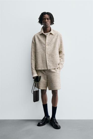 TEXTURED CONTRAST BERMUDA SHORTS - Ecru / Beige by Zara - Image 0