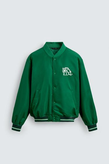 CONTRAST EMBROIDERY BOMBER JACKET - Green by Zara