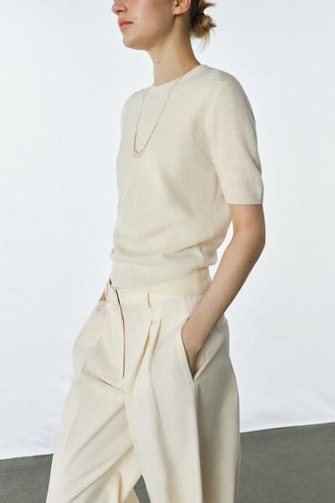 100% WOOL SHORT SLEEVE JUMPER - Ecru by Zara