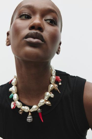 FAUX PEARL CHARM NECKLACE -  by Zara - Image 0