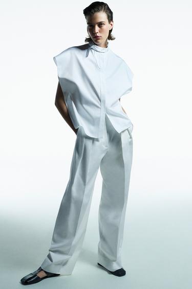 ZW COLLECTION TWILL DARTED TROUSERS - White by Zara - Image 0