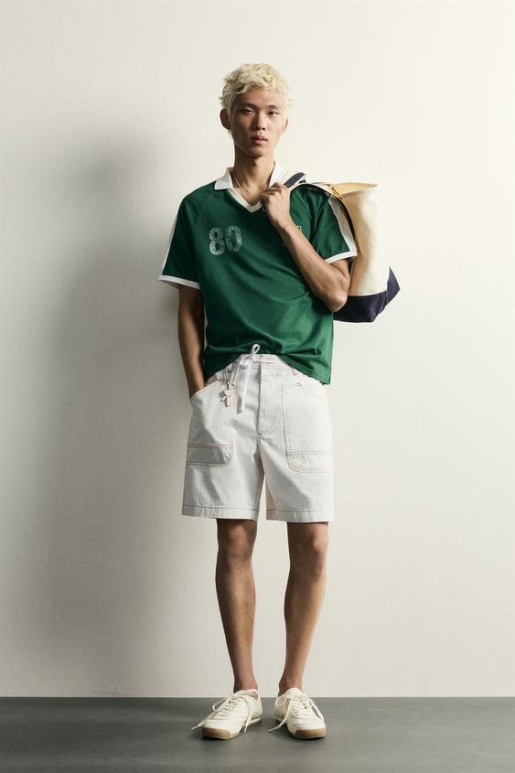 RETRO FOOTBALL CONTRAST POLO SHIRT - Green by Zara - Image 0