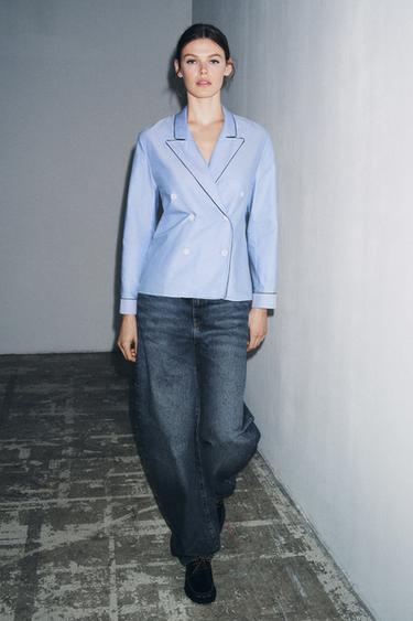 ZW COLLECTION CONTRAST PIPING WRAP SHIRT - Blue by Zara - Image 0