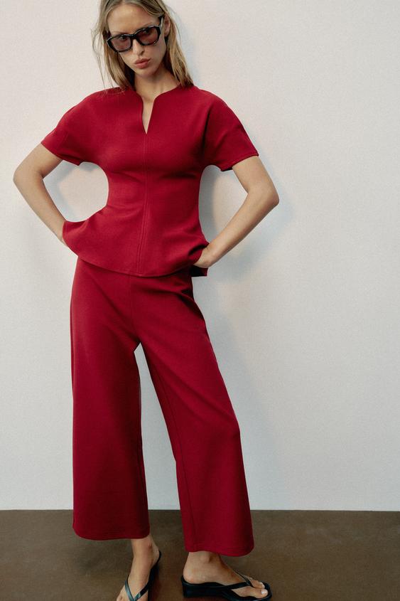 WIDE-LEG TROUSERS - Burgundy by Zara - Image 0