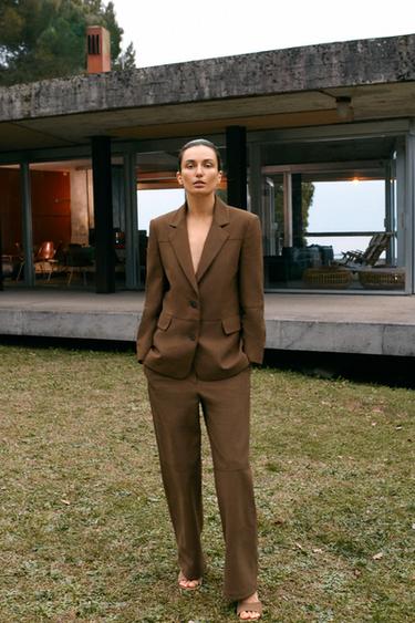 FAUX SUEDE STRAIGHT BLAZER - Brown by Zara - Image 0