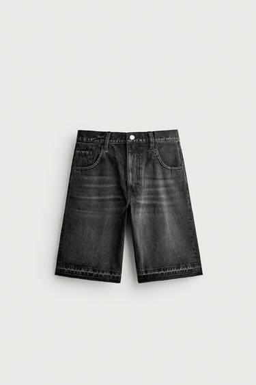 RELAXED FIT DENIM BERMUDA SHORTS - Charcoal by Zara