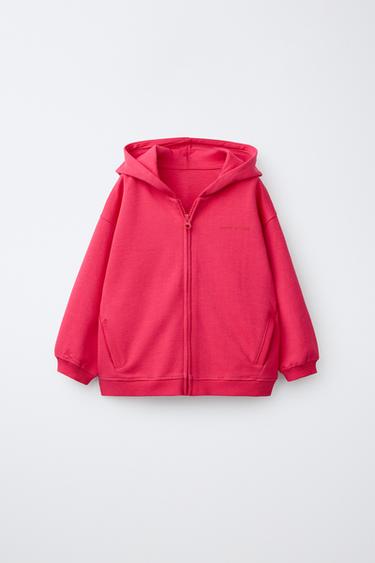 INTERLOCK ZIP-UP SWEATSHIRT WITH EMBOSSED TEXT - Strawberry by Zara
