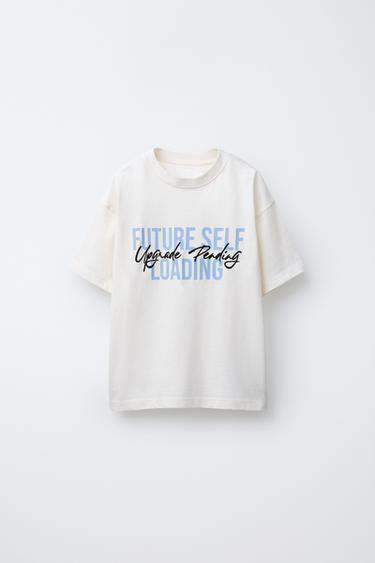 VARSITY SLOGAN AND LABEL T-SHIRT - White by Zara
