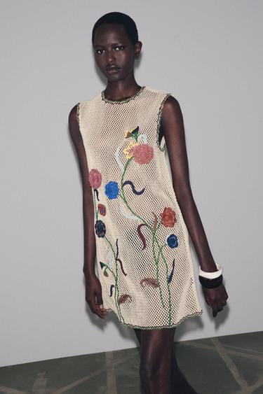 ZW COLLECTION FLORAL EMBROIDERED CROCHET DRESS - Multicoloured by Zara