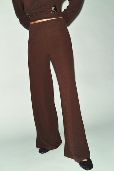 TEXTURED WIDE-LEG TROUSERS - Brown by Zara