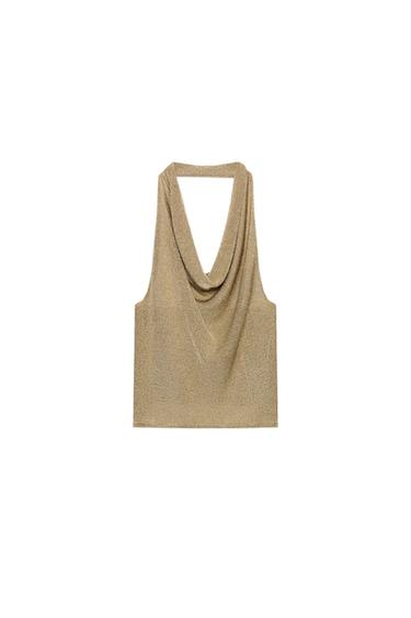 METALLIC THREAD HALTER KNIT TOP - Golden by Zara
