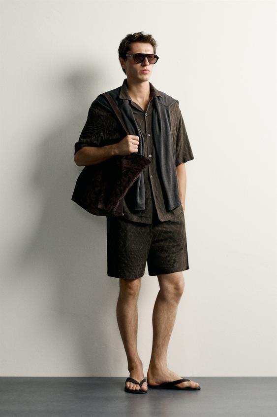 GEOMETRIC JACQUARD BERMUDA SHORTS - Brown by Zara - Image 0