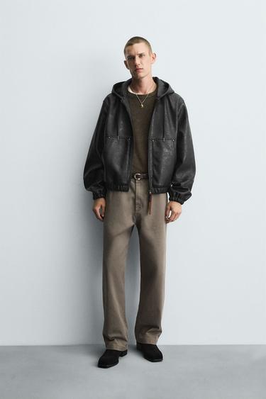 HOODED LEATHER EFFECT JACKET - Black by Zara - Image 0