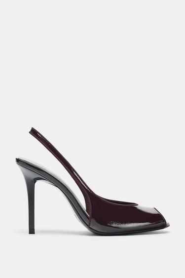 FAUX-PATENT HEELED SANDALS - Brown by Zara