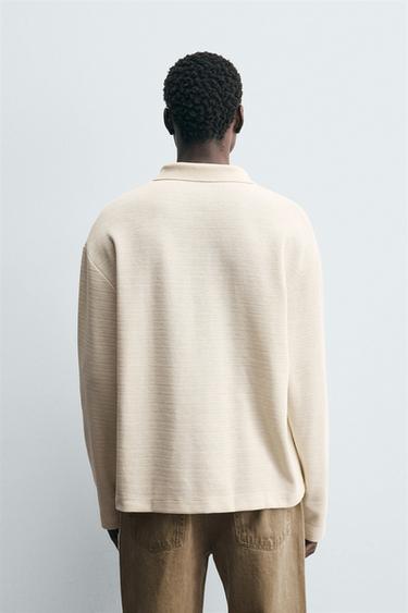 TEXTURED DRAWSTRING POLO SHIRT - Oyster-white by Zara