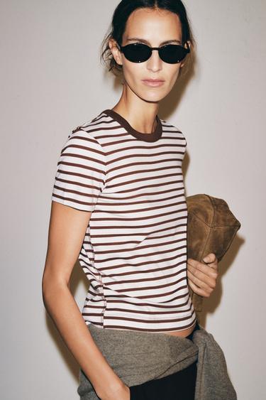 SHORT SLEEVE STRIPED INTERLOCK T-SHIRT - 118 by Zara