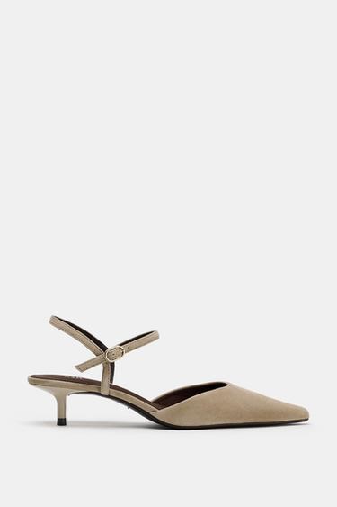 SUEDE KITTEN-HEEL SLINGBACKS - Sand Brown by Zara