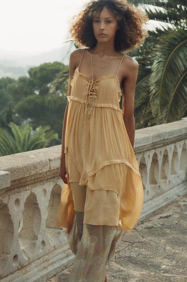 ZW COLLECTION ASYMMETRIC RUFFLED DRESS - Beige-pink by Zara