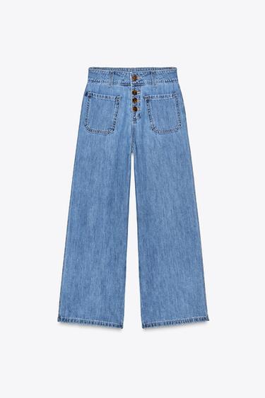 Z1975 HIGH-WAIST CULOTTE JEANS WITH BUTTONS - Light blue by Zara