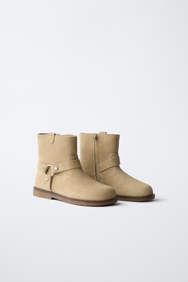 LEATHER BIKER BOOTS - Sand Brown by Zara