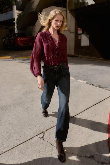 RUFFLED BLOUSE - Burgundy by Zara