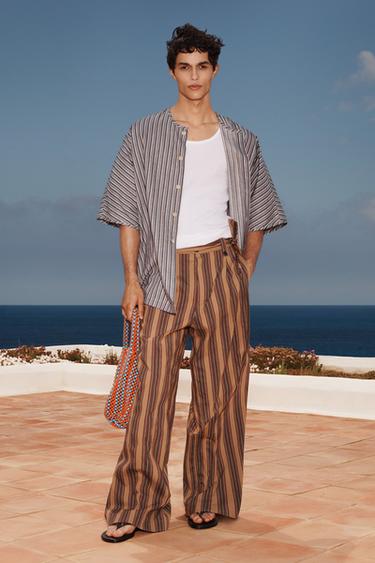 LIMITED EDITION STRIPED TROUSERS WITH BELT - Brown by Zara