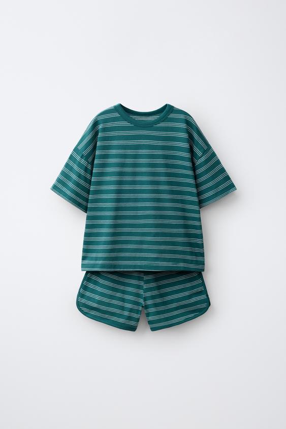 STRIPED T-SHIRT AND BERMUDA SHORTS JOGGING SET - Green by Zara - Image 0