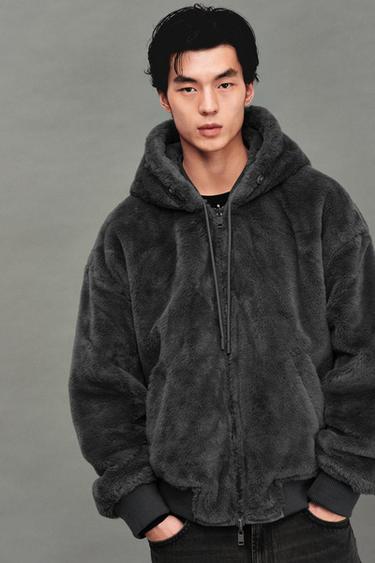 REVERSIBLE FAUX LEATHER BOMBER JACKET - Anthracite Grey by Zara