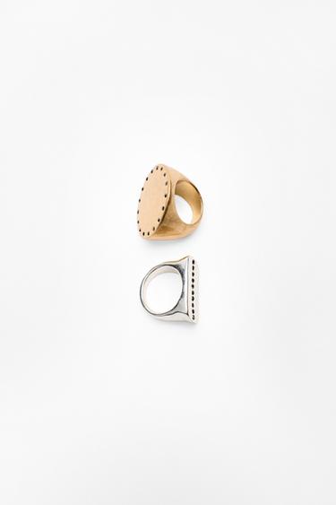 PACK OF 2 COMBINED GEOMETRIC RINGS - Gold / Silver by Zara