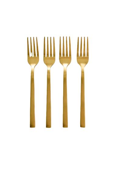 PACK OF GOLDEN STEEL BRUNCH DESSERT FORKS (PACK OF 4) - Gold by Zara
