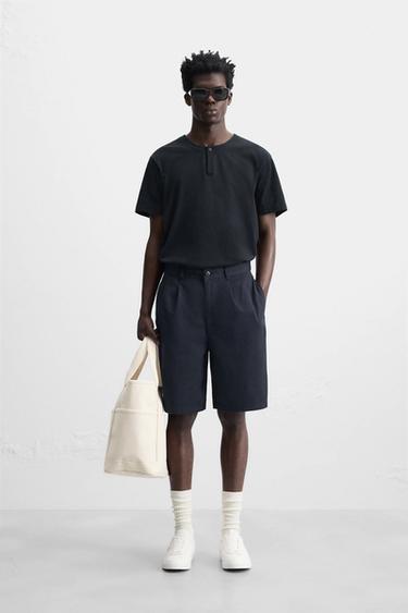 BUTTON NECK T-SHIRT - Navy blue by Zara - Image 0