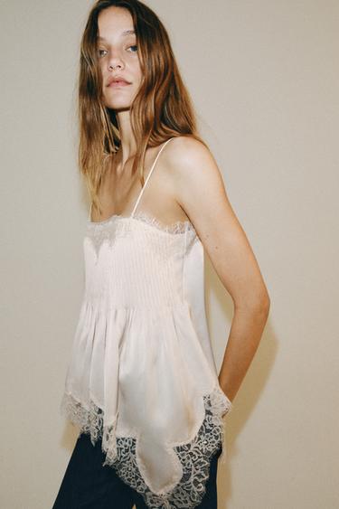 ZW COLLECTION LACE CAMISOLE TOP - Beige-pink by Zara