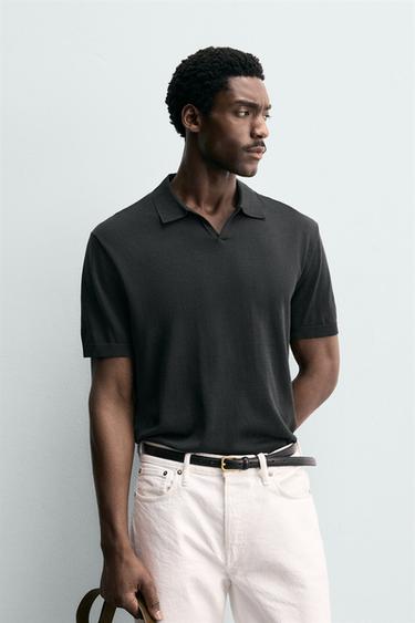 REGULAR FIT KNIT POLO SHIRT - Anthracite Grey by Zara
