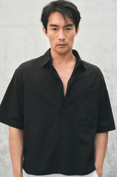 JACQUARD COTTON - LINEN SHIRT - Black by Zara