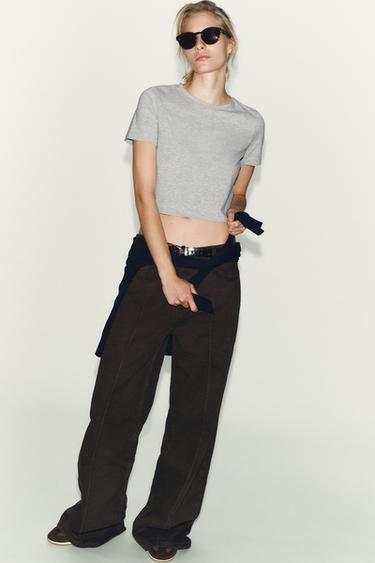 CROPPED STRETCH T-SHIRT - Grey marl by Zara