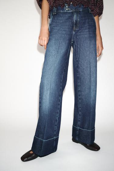 JEANS Z1975 STRAIGHT LOW-RISE TURN-UP HEMS - Blue by Zara