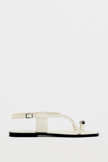 FLAT STRAPPY SANDALS WITH METAL ADORNMENT - White by Zara