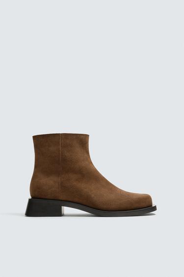 LEATHER BOOTS WITH TOPSTITCHING - Brown by Zara