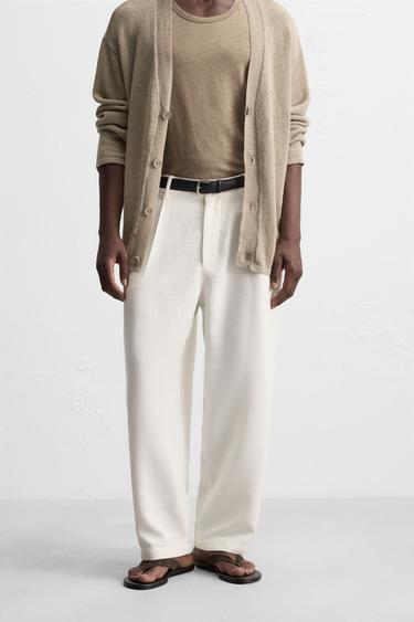 RELAXED FIT PLEATED TROUSERS - Ecru by Zara