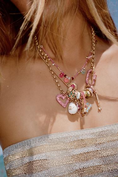 PACK OF 3 BEADED CHARM NECKLACES WITH GLITTER - Golden by Zara - Image 0