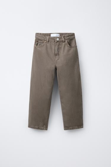 RELAXED FIT TWILL BAGGY TROUSERS - Brown / Taupe by Zara