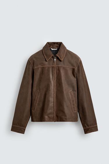 CROPPED FIT LEATHER JACKET - Brown by Zara
