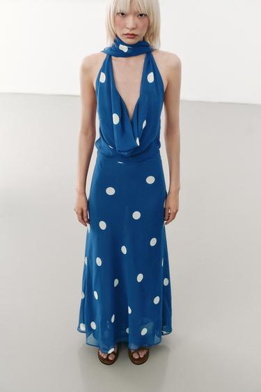 POLKA DOT PRINTED MIDI DRESS - Blue/White by Zara