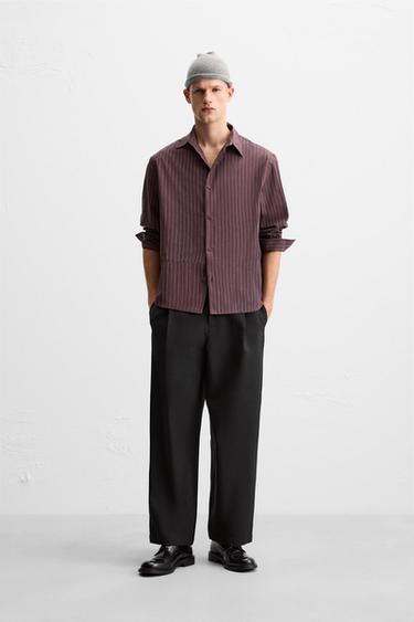 STRIPED COTTON SHIRT - Burgundy by Zara - Image 0