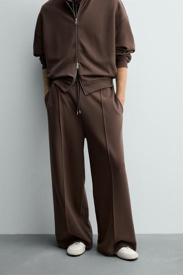 LABEL INTERLOCK TROUSERS - Chocolate by Zara