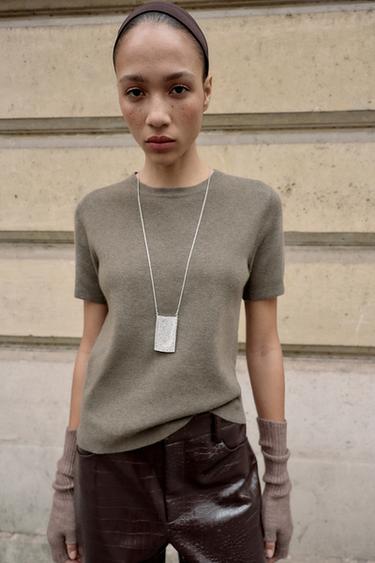 SHORT SLEEVE SOFT-TOUCH KNIT JUMPER - Taupe grey by Zara
