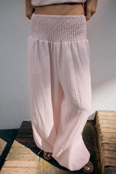 BAGGY TROUSERS WITH ELASTIC WAIST - Light pink by Zara