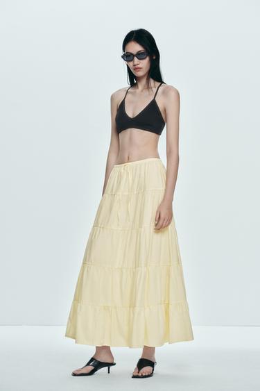 PANELLED LONG SKIRT - Light yellow by Zara