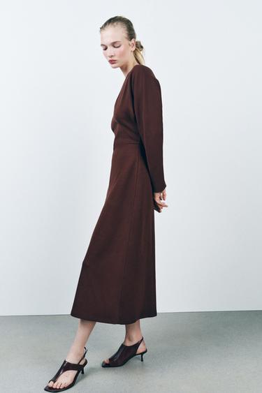INTERLOCK MIDI DRESS - Wine by Zara